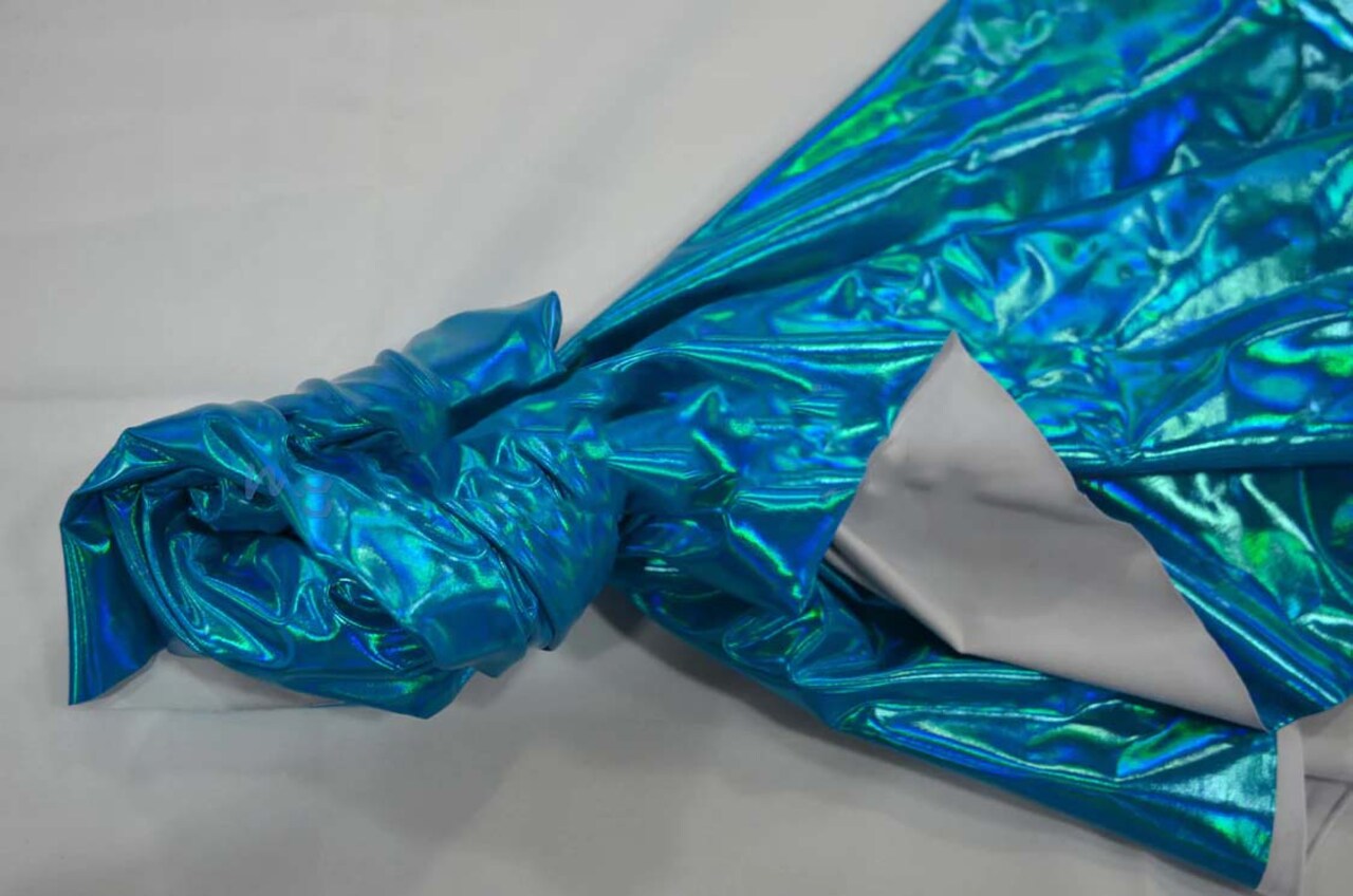 Hologram Foil Stretch Spandex Lame Fabric Rainbow Metallic 4-Way Stretch for Costumes & Apparel